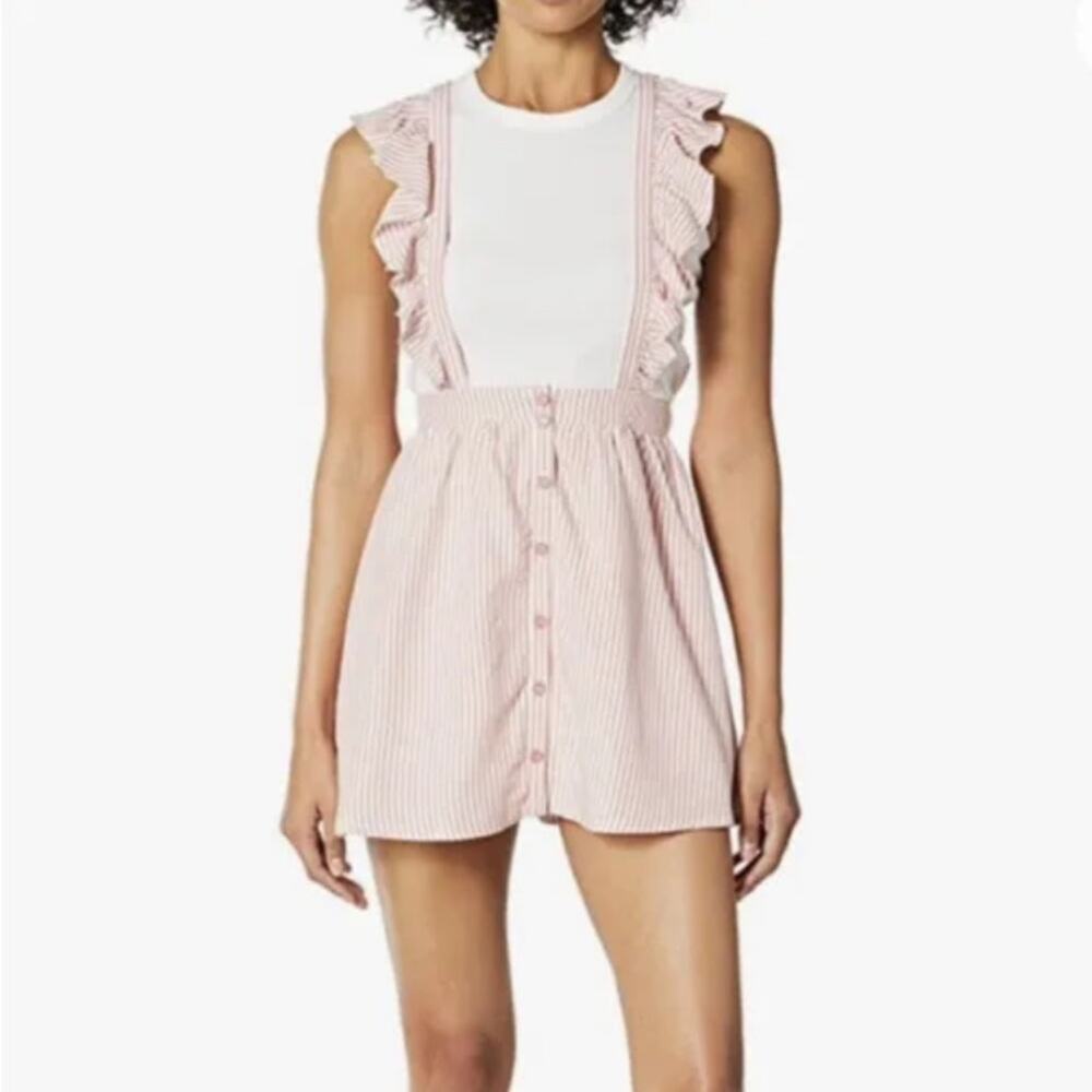 Jack By BB Dakota Grapefruit NWT Ruffled Straps Skirt Plaid White/Pink Size L
